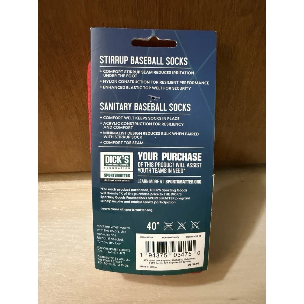 DSG Stirrup and Sanitary Sock Baseball/Softball Socks Combo Pack Red Medium